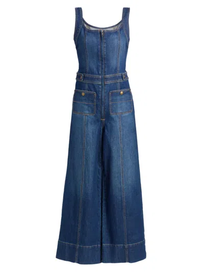 Ramy Brook Women's Janet Denim Wide-leg Jumpsuit In Blue