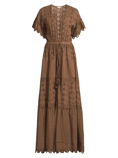 Ramy Brook Women's Janis Eyelet Cotton Cover-up Maxi Dress In Brown