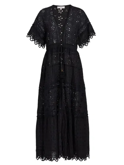 Ramy Brook Women's Janis Eyelet Cotton Cover-up Maxi Dress In Black