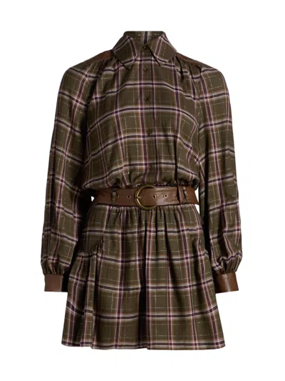 Ramy Brook Women's Jim Check Belted Mini-shirtdress In Brown