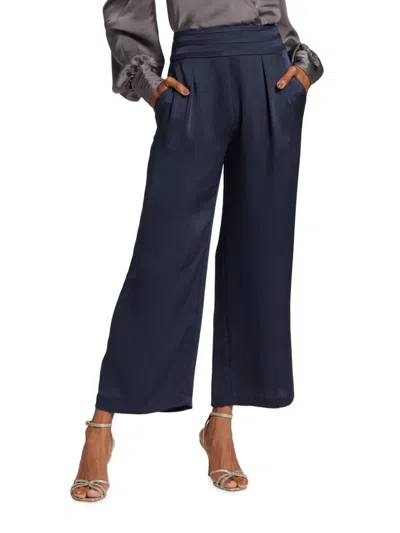 Ramy Brook Women's Joss Cropped Wide-leg Satin Pants In Blue