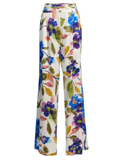 Ramy Brook Joss Wide-leg Floral Satin Pants In White