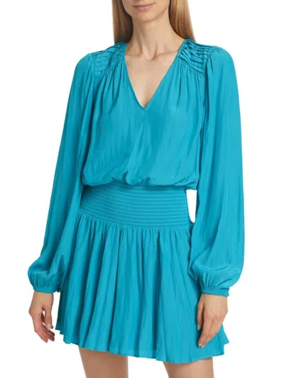 Ramy Brook Women's Jovie Elasticized Long-sleeve Minidress In Calypso Blue