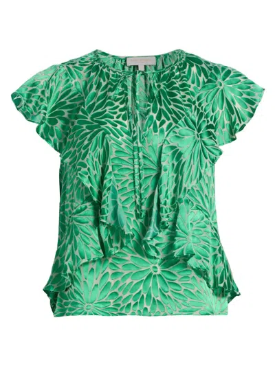 Ramy Brook Julianne Burnout Flutter Sleeve V-neck Blouse In Green