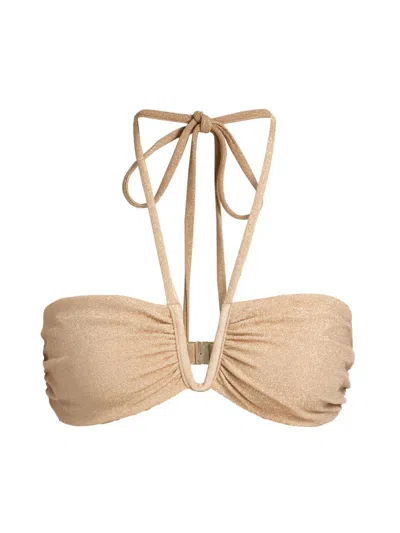 Ramy Brook June Metallic Halter Bikini Top In Neutral