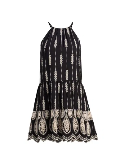 Ramy Brook Kaelyn Embroidered High Neck Mini Dress In Black