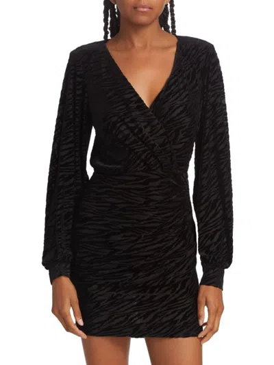 Ramy Brook Women's Kalan Leopard Wrap Mini Dress In Black Zebra Burnout