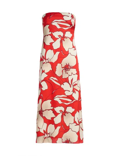Ramy Brook Women's Kamilla Floral Satin Strapless Midi-dress In Red