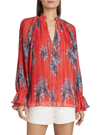 Ramy Brook Women's Kassie Plissé Floral Blouse In Brown