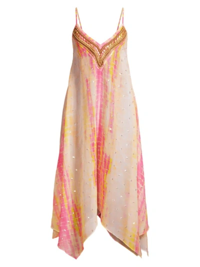 Ramy Brook Women's Kathryn Beaded Tie-dyed Cover-up Dress In Perfect Pink Citrine
