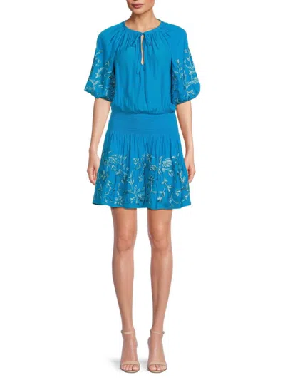 Ramy Brook Women's Keanu Floral Blouson Mini Dress In Atlantic Blue