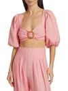Ramy Brook Kelsey Linen Crop Top In Pink Tulip
