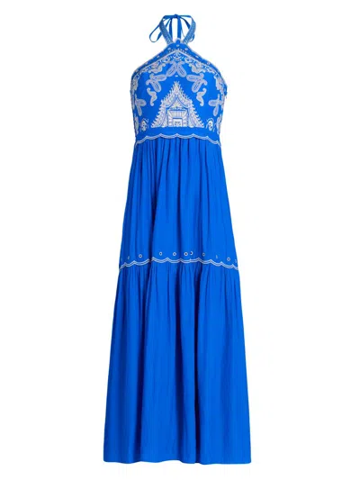Ramy Brook Kenna Embroidered Midi Dress In Blue