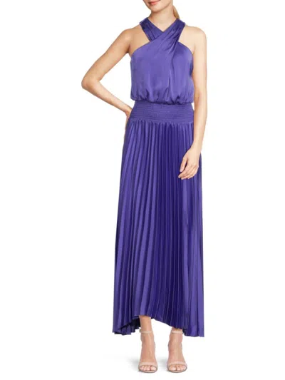 Ramy Brook Arina Pleated Halter Midi Dress In Cabernet