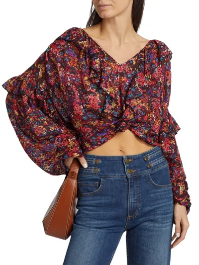 Ramy Brook Women's Lana Floral Ruffled Top In Red Multi