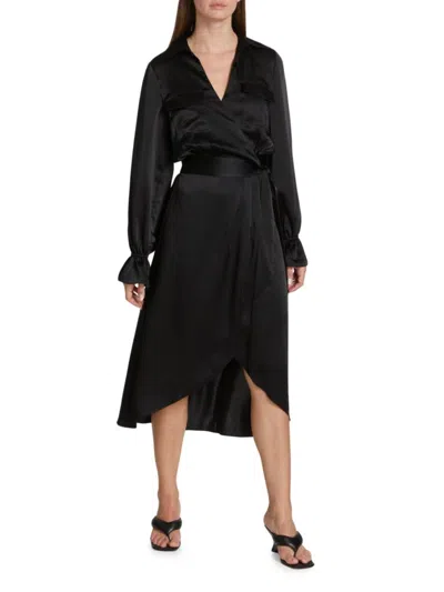 Ramy Brook Women's Laney Satin Wrap Dress In Black