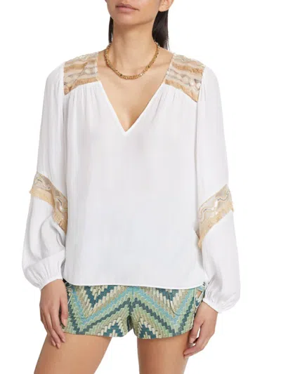 Ramy Brook Women's Laurel Embroidered Tassel Blouse In Ivory