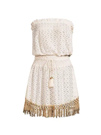 Ramy Brook Women's Lauryn Fringe Zig-zag Knit Minidress In White Zigzag