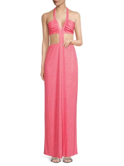 Ramy Brook Women's Lawson Halterneck Cutout Gown In Bright Pink