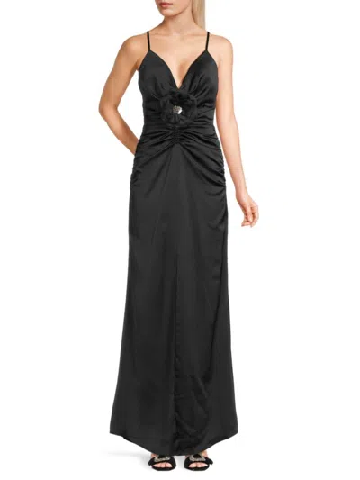 Ramy Brook Women's Lena Ruched Satin Gown In Black
