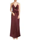 Ramy Brook Lena Ruched Sleeveless Flower Gown In Cabernet