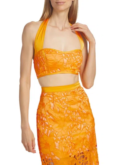 Ramy Brook Women's Lina Embroidered Satin Crop Top In Orange