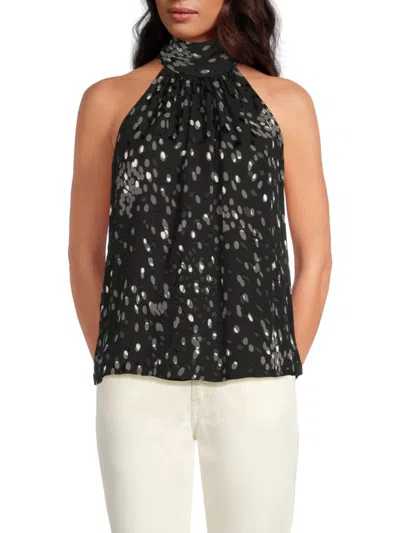 Ramy Brook Women's Lori Foil Dot Gathered Top In Black