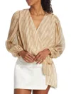 Ramy Brook Lupita Metallic Crop Silk Blend Blouse In Flax Lurex