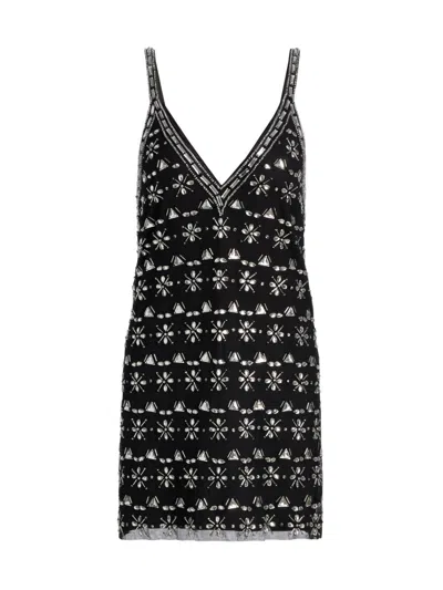 Ramy Brook Lynda Deep V-neck Rhinestone Mini Dress In Black