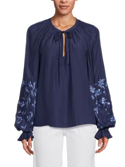 Ramy Brook Women's Mahoney Floral Embroidery Blouse In Navy