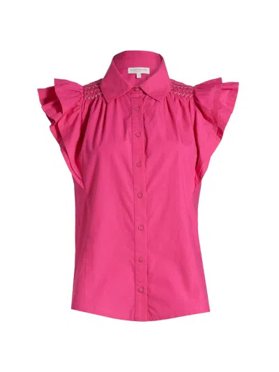 Ramy Brook Women's Marceline Smocked Cotton Top In Pink