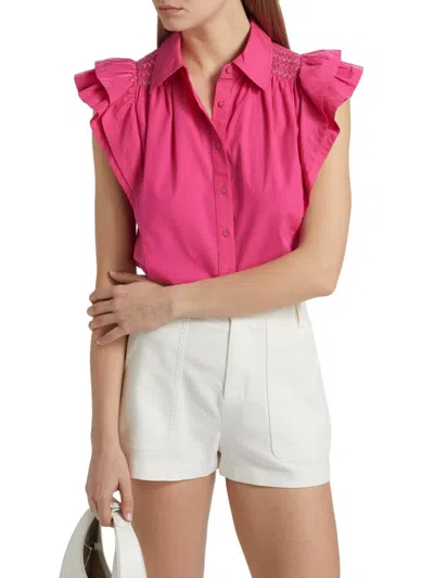 Ramy Brook Women's Marceline Smocked Cotton Top In Red