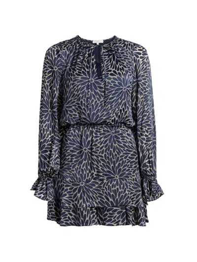 Ramy Brook Marianna V-neck Mini Dress In Navy Burnout In Black