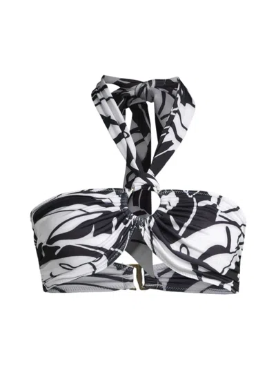 Ramy Brook Women's Marie Palm Print Bikini Top In Black White