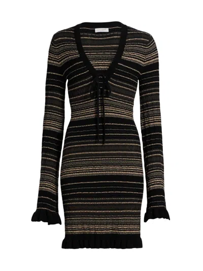 Ramy Brook Women's Mary Striped Merino Wool-blend V-neck Minidress In Black