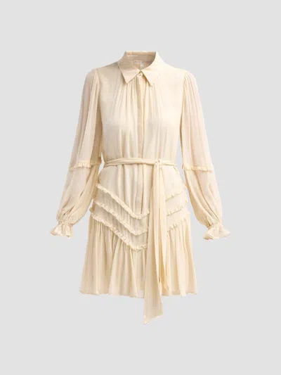 Ramy Brook Maya Ruffle Detail Long Sleeve Silk Mini Shirtdress In White