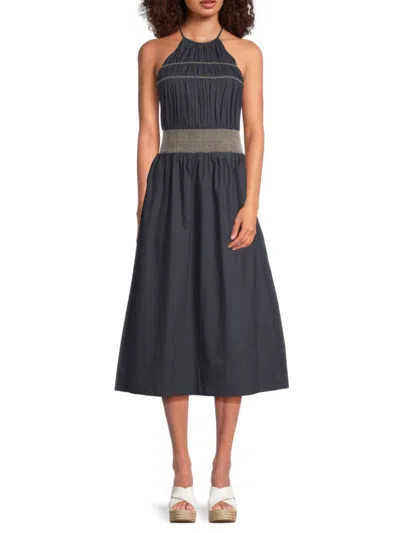 Ramy Brook Women's Melanie Smocked Cotton Midi-dress In Black