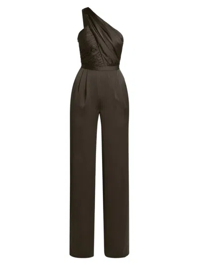 Ramy Brook Women's Myra Asymmetric Pleated Satin Jumpsuit In Green