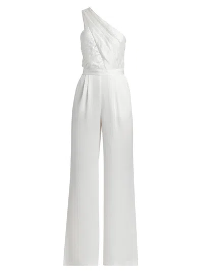 Ramy Brook Women's Myra Asymmetric Pleated Satin Jumpsuit In White