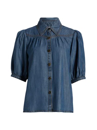 Ramy Brook Women's Noah Chambray Puff Sleeve Shirt In Blue