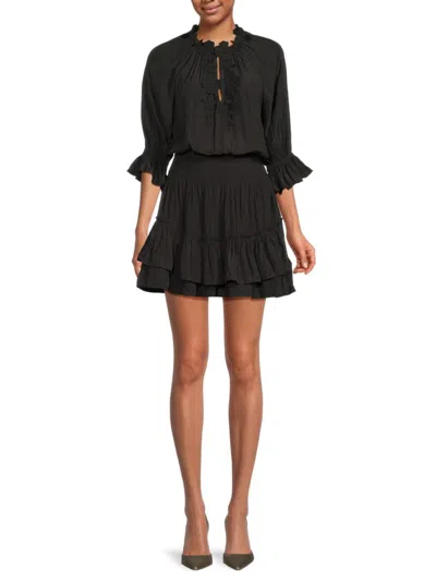 Ramy Brook Women's Noah Floral Appliqué Blouson Minidress In Black