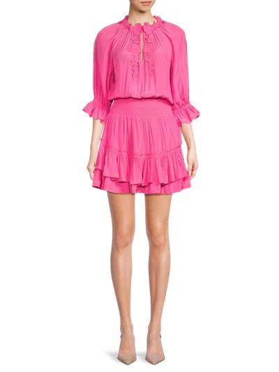 Ramy Brook Women's Noah Floral Appliqué Blouson Minidress In Bright Raspberry