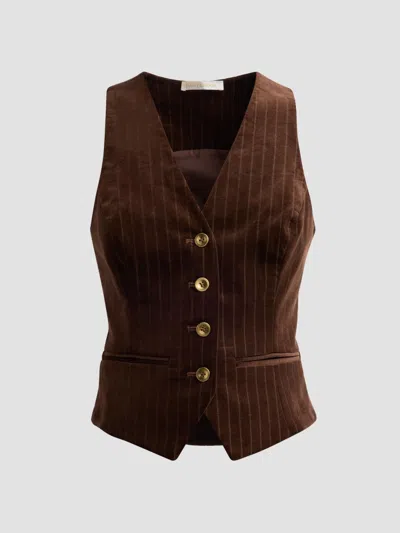 Ramy Brook Women's Noelle Pinstriped Cotton-blend Vest In Brown