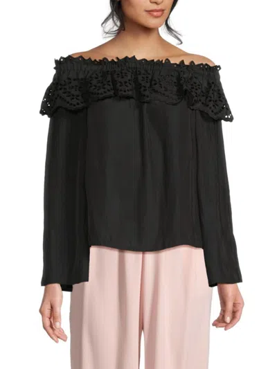 Ramy Brook Women's Off-the-shoulder Eyelet Ruffle Top In Black