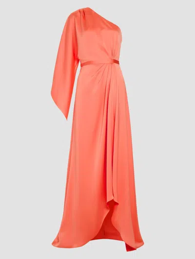Ramy Brook Opal One-shoulder Single Long Sleeve Satin Gown In Orange