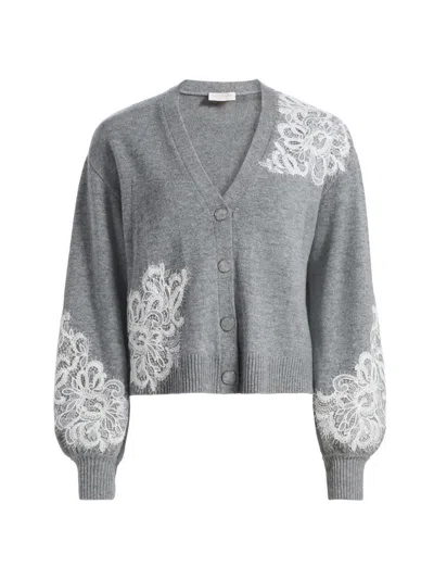 Ramy Brook Perry Lace Applique Wool-cashmere Cardigan In Gray