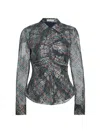 Ramy Brook Hamilton Ruched Mixed Plaid Button-up Shirt In Gray