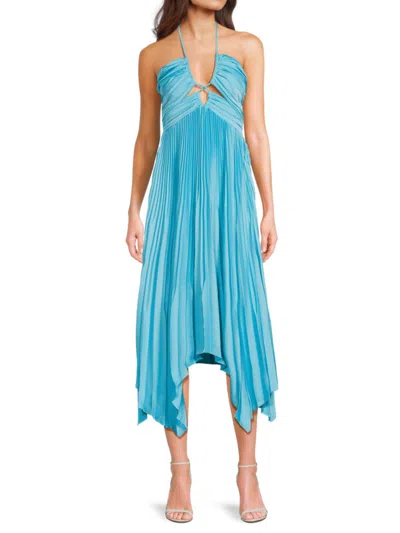 Ramy Brook Women's Pleated Halter Midi-dress In Blue