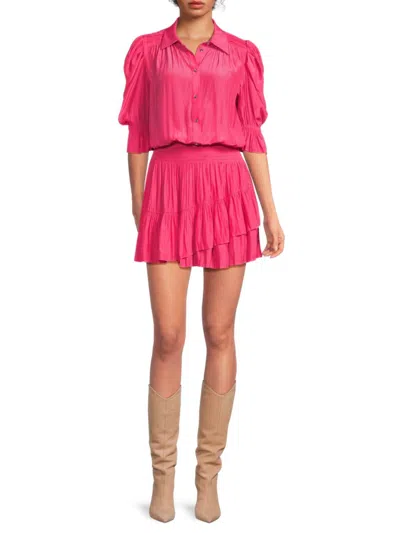 Ramy Brook Women's Pleated Puff-sleeve Minidress In Pink