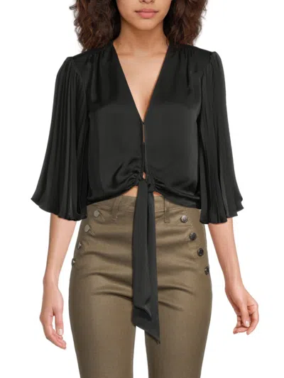 Ramy Brook Women's Pleated-sleeve Tie-front Top In Black